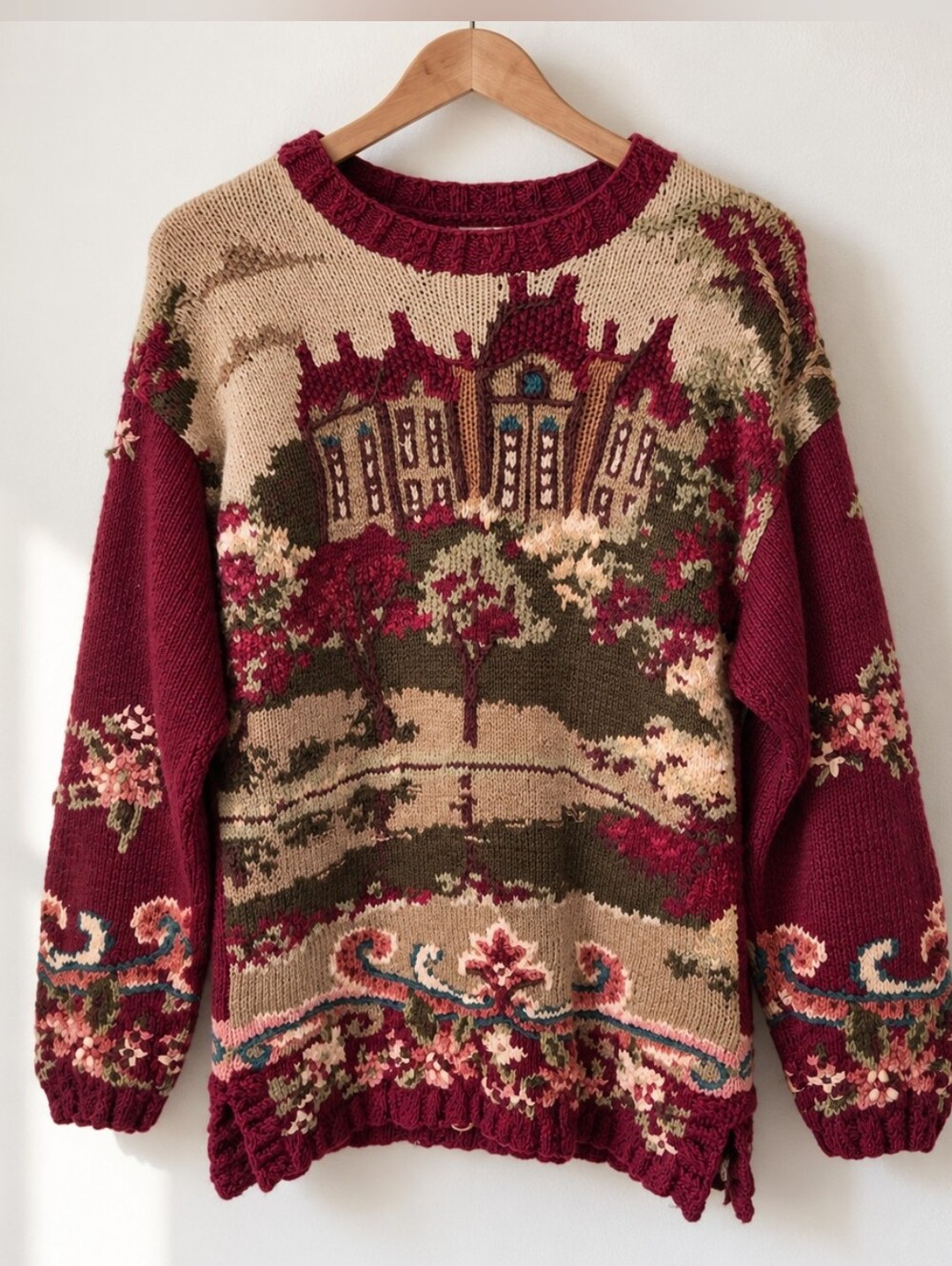 Vintage Portraits Northern Isles Hand Knit Manor Garden Sweater Cottagecore L